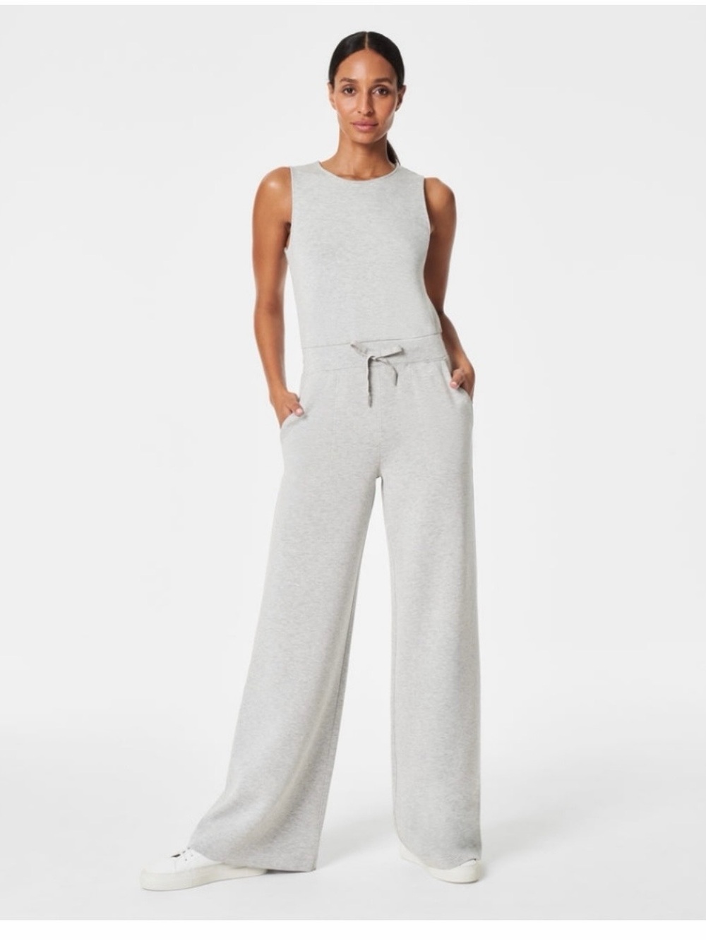 Beyond Yoga Light Gray Sleeveless Wide-Leg Jumpsuit